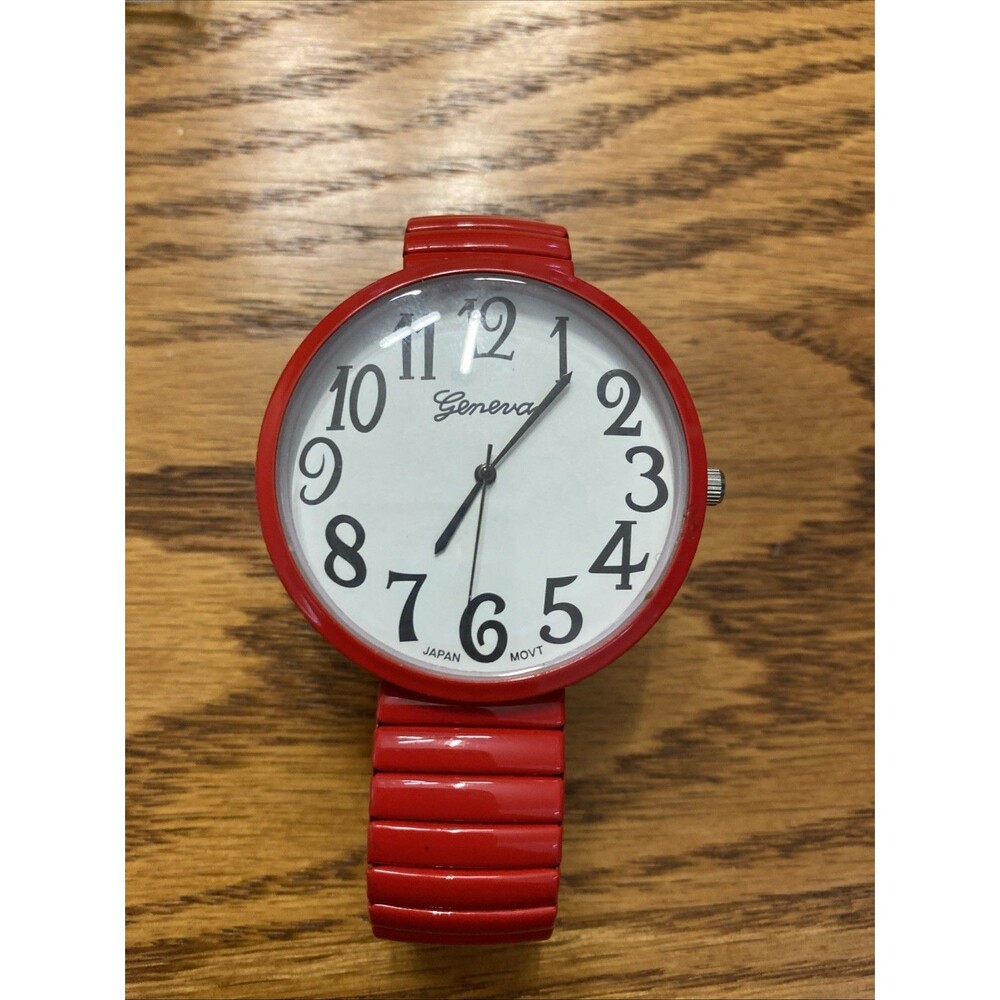 Geneva Red Quartz Flex Metal Band Luxury Dress Women's Watch Working
